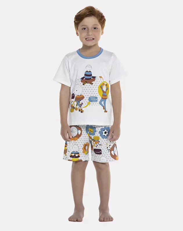 Pijama Masculino Kids Manga Curta e Bermuda