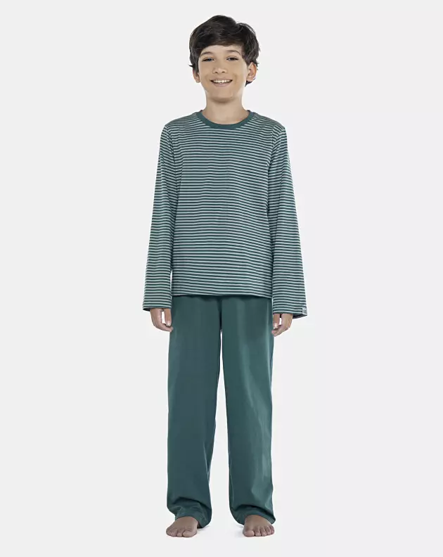 Pijama Masculino Kids Manga Longa Com Listras e Calça
