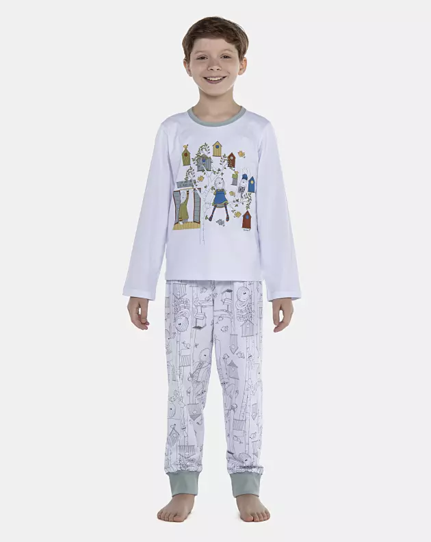 Pijama Masculino Kids Manga Longa e Calça Com Punhos