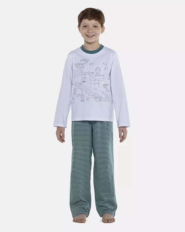Pijama Masculino Kids Manga Longa e Calça Listras