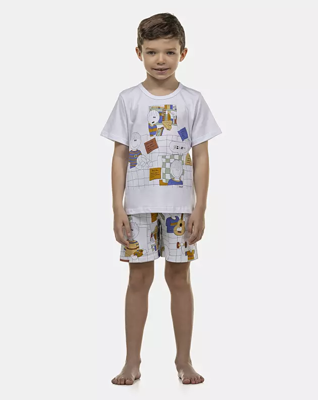Pijama Masculino Kids Manga Curta e Bermuda
