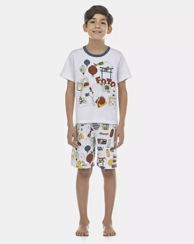 Pijama Masculino Kids Manga Curta e Bermuda