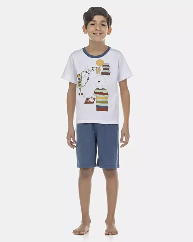 Pijama Masculino Kids Manga Curta e Bermuda