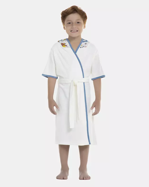 Roupão Masculino Kids Manga Curta Atoalhado Com Touca