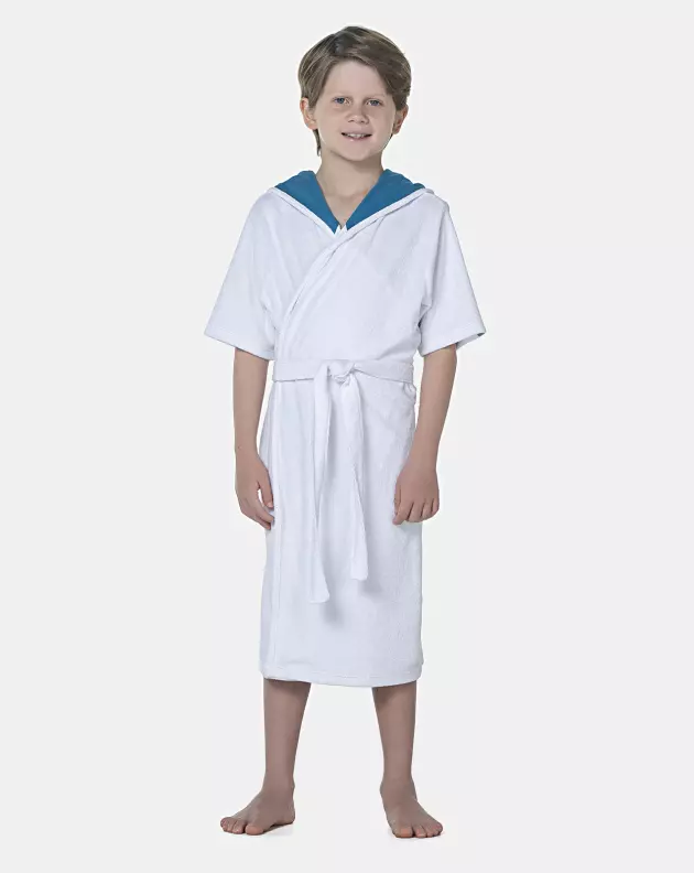 Roupão Masculino Kids Manga Curta Atoalhado Com Touca