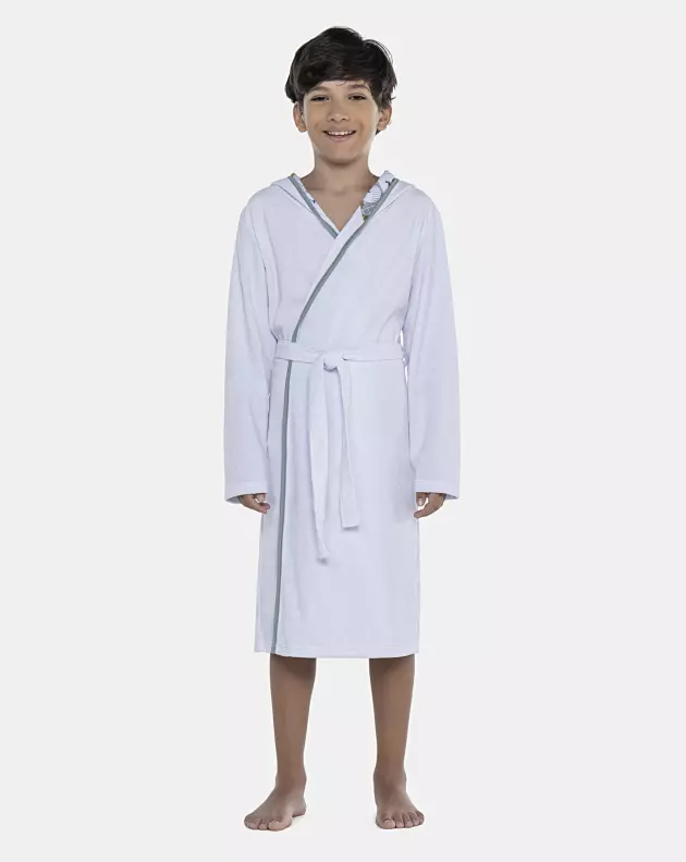 Roupão Masculino Kids Manga Longa Transpassado Com Capuz Atoalhado