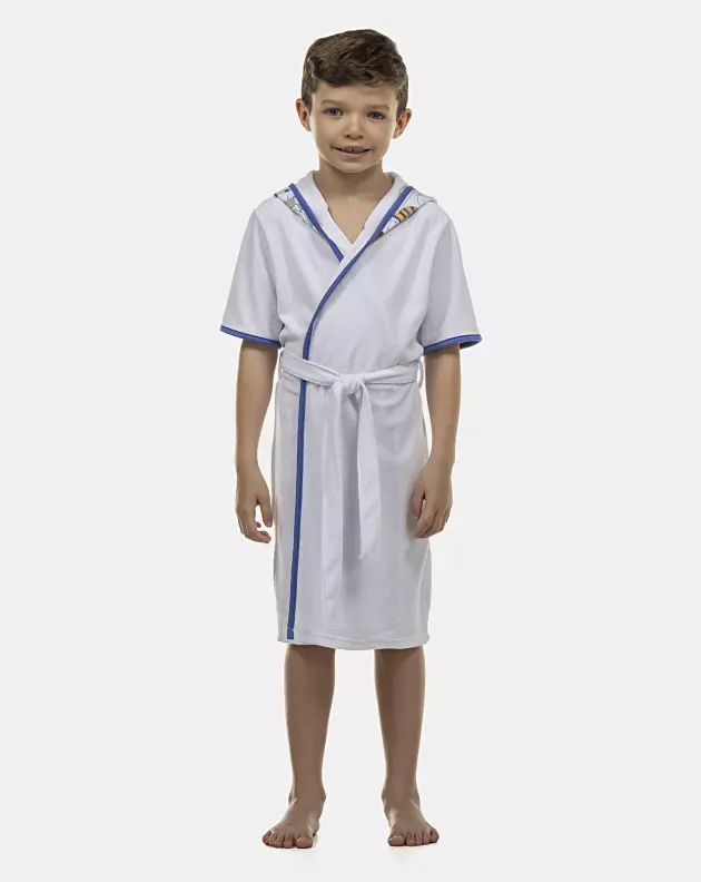Roupão Masculino Kids Manga Curta Atoalhado Com Touca