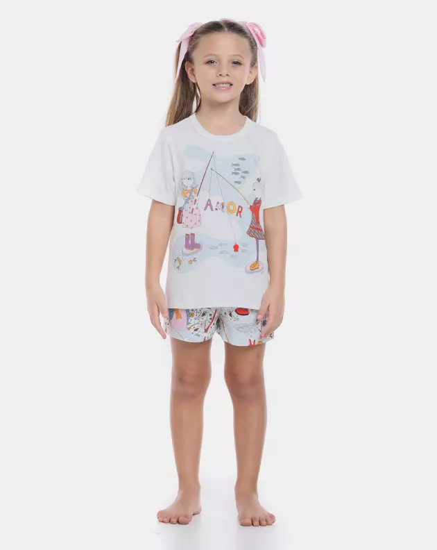 Conjunto de Pijama Feminino Infantil manga curta e short Pat e Annie