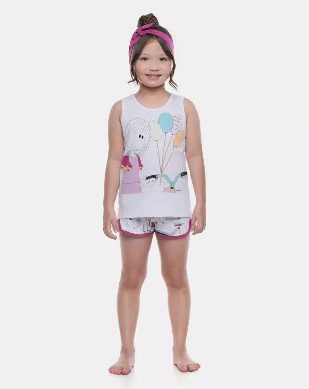 Pijama Feminino Curto Infantil Regata e Short Estampado