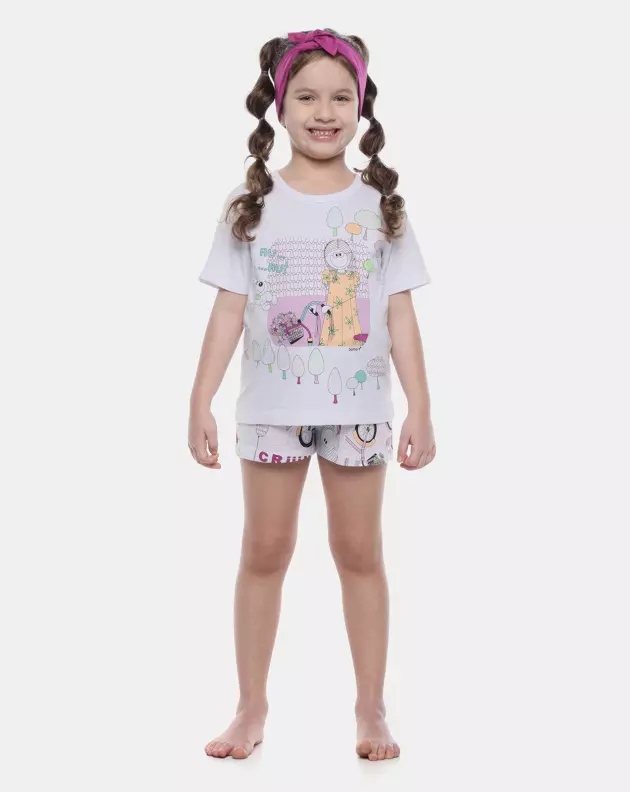 Pijama Feminino Kids Manga Curta e Short