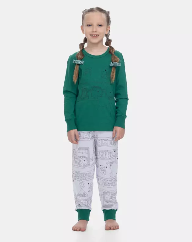 Pijama Sonhart Feminino Infantil Manga Longa e Calça Estampada