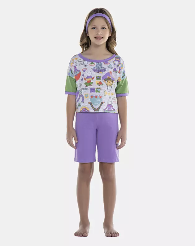 Pijama Feminino Kids Manga Curta e Bermuda