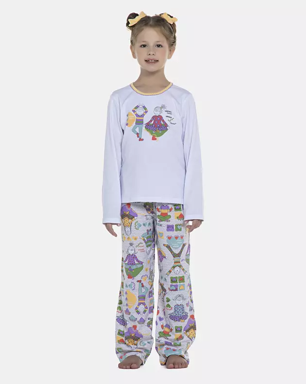 Pijama Feminino Kids Manga Longa e Calça