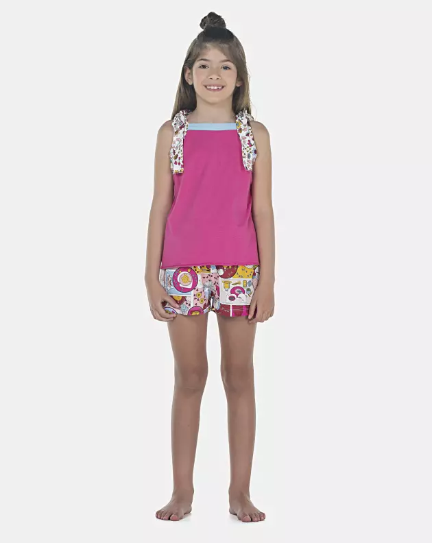 Pijama Feminino Kids Alça Amarração e Short