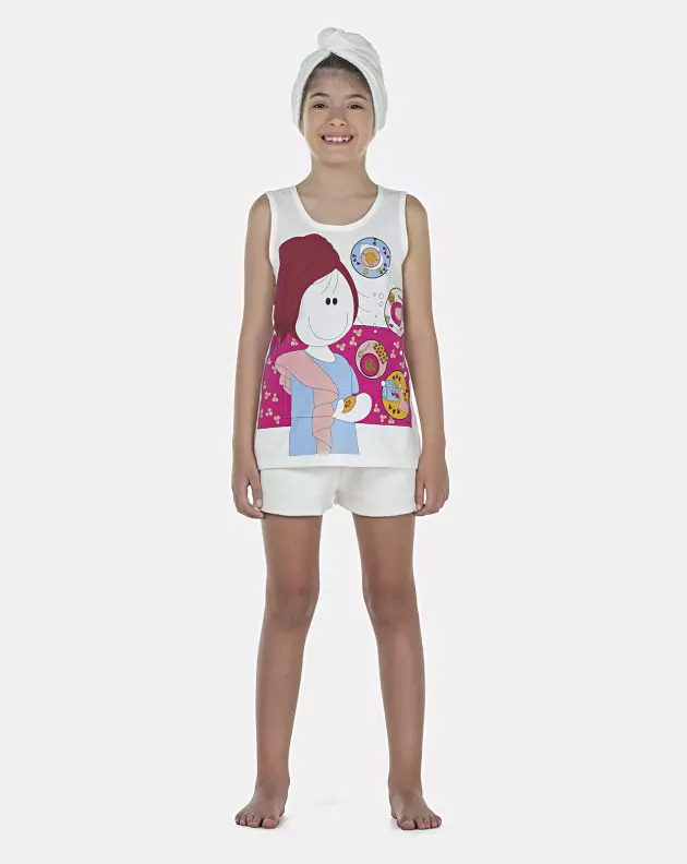 Pijama Feminino Kids Regata e Short Atoalhado