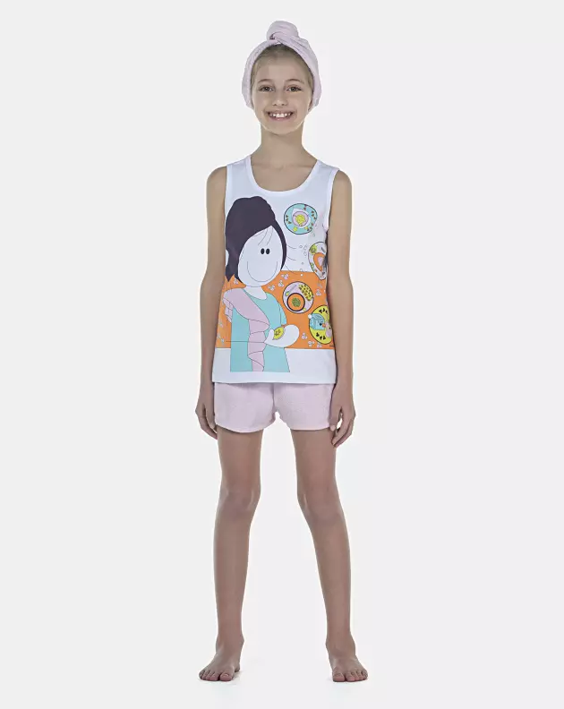Pijama Feminino Kids Regata e Short Atoalhado