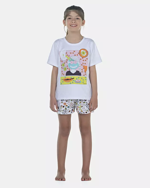 Pijama Feminino Kids Manga Curta e Short