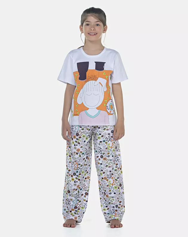 Pijama Feminino Kids Manga Curta e Calça
