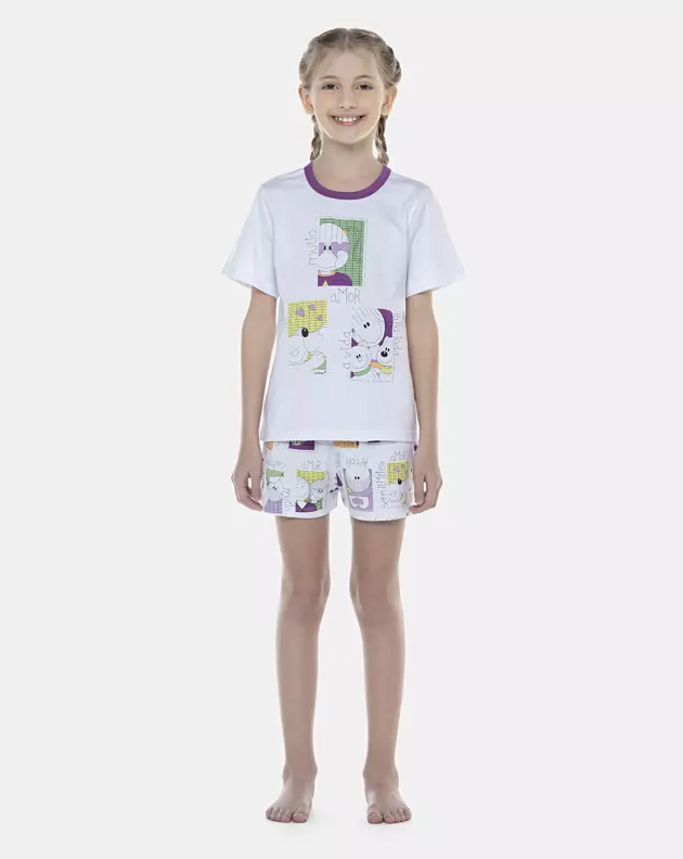 Pijama Feminino Kids Manga Curta e Short