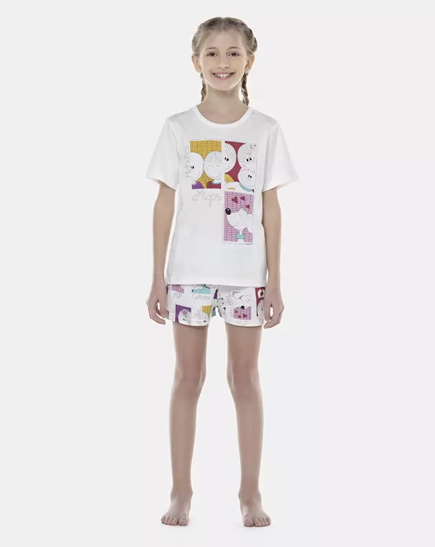 Pijama Feminino Kids Manga Curta e Short