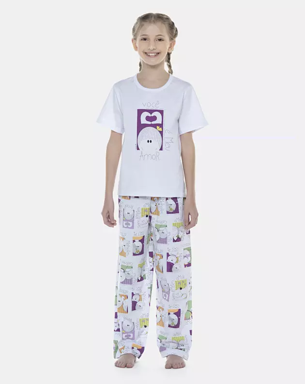 Pijama Feminino Kids Manga Curta e Calça