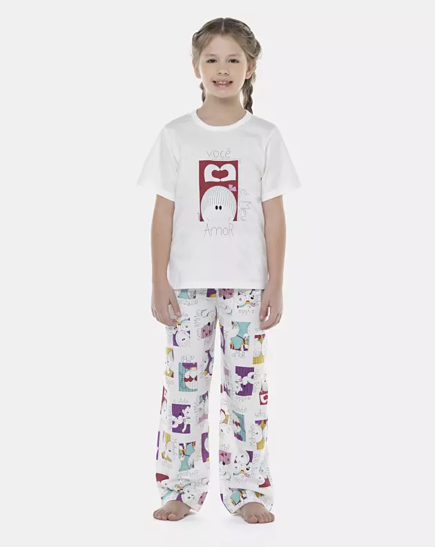 Pijama Feminino Kids Manga Curta e Calça
