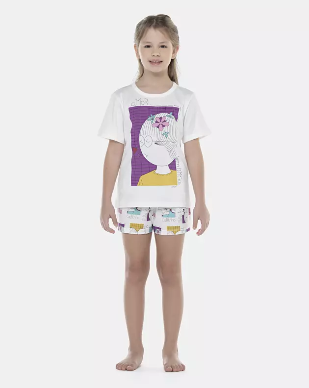 Pijama Feminino Kids Manga Curta e Short