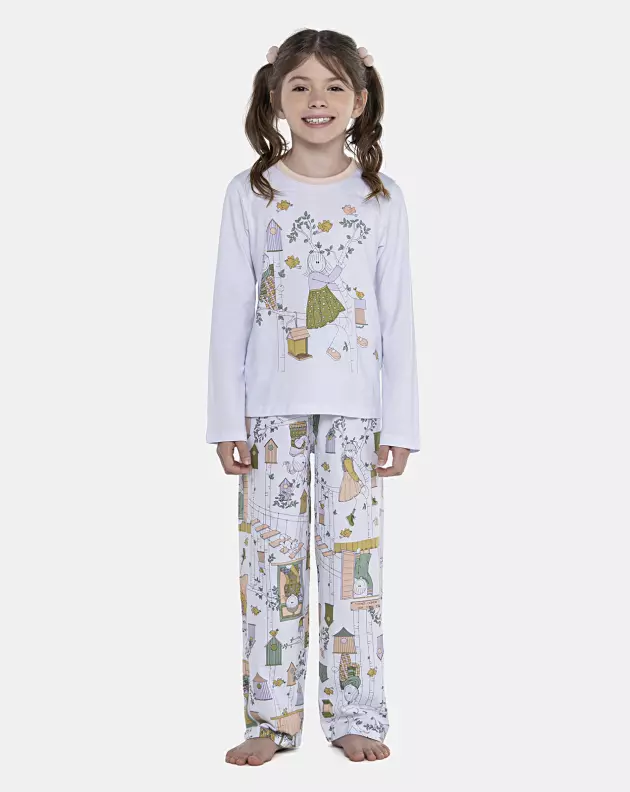 Pijama Feminino Kids Manga Longa e Calça