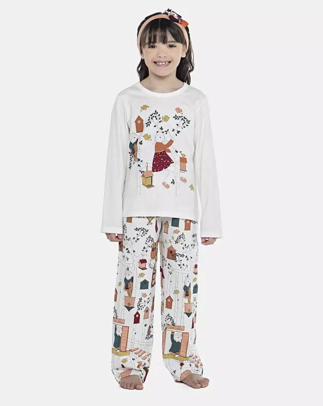 Pijama Feminino Kids Manga Longa e Calça