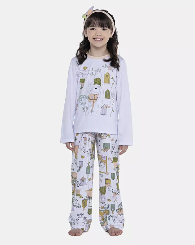 Pijama Feminino Kids Manga Longa e Calça
