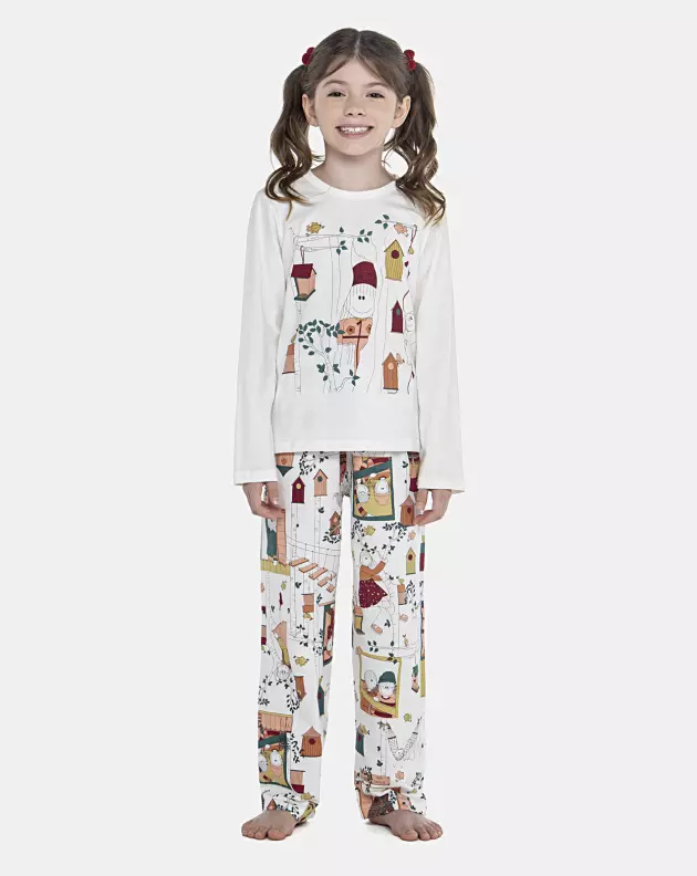 Pijama Feminino Kids Manga Longa e Calça
