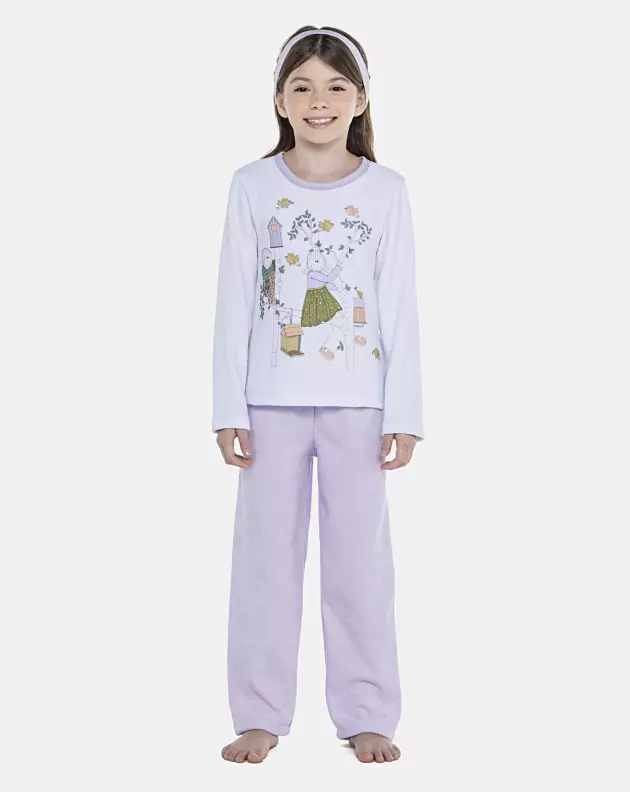 Pijama Feminino Kids Manga Longa e Calça Plush