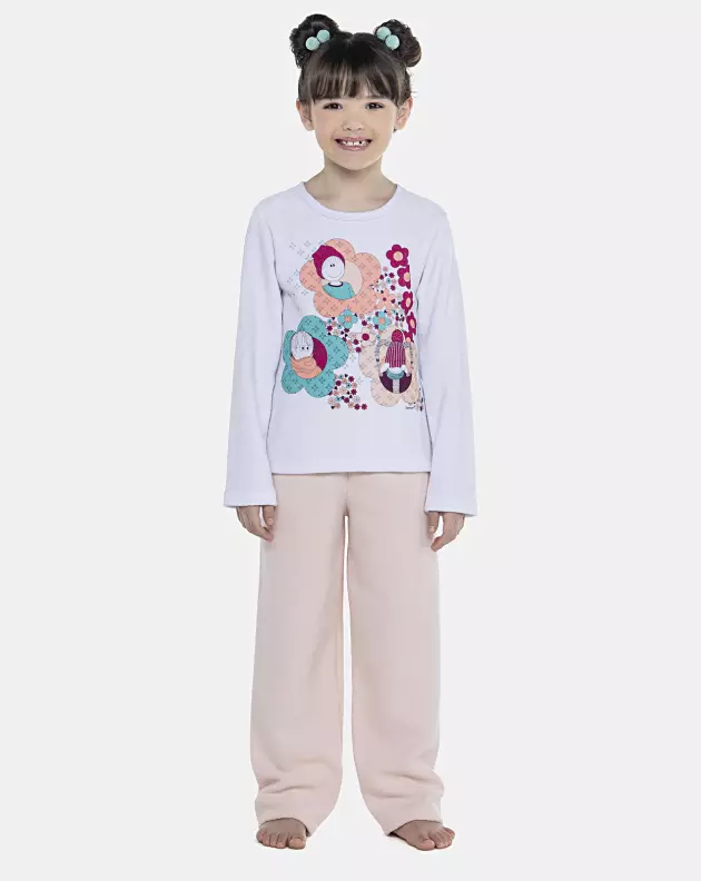 Pijama Feminino Kids Manga Longa e Calça Plush