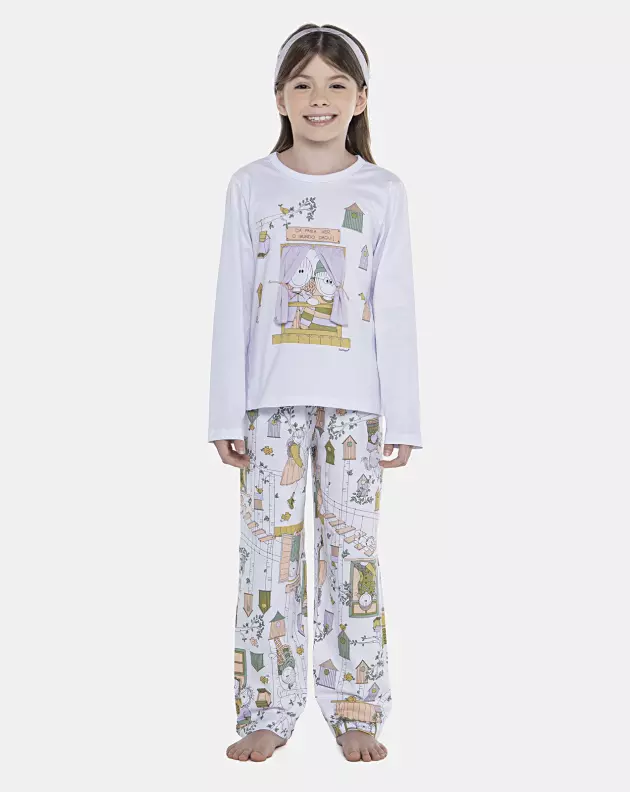 Pijama Feminino Kids Manga Longa e Calça 