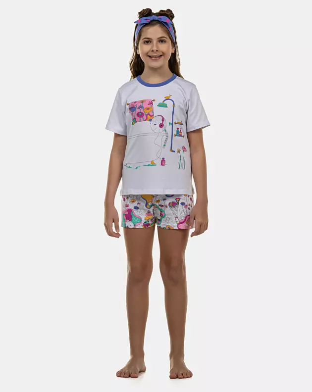 Pijama Feminino Kids Manga Curta e Short