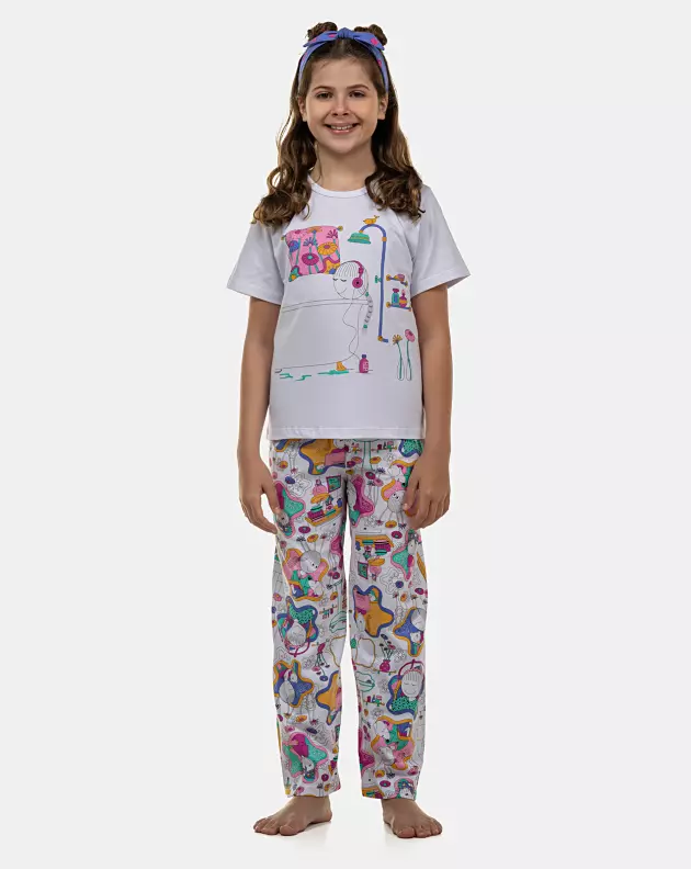 Pijama Feminino Kids Manga Curta e Calça