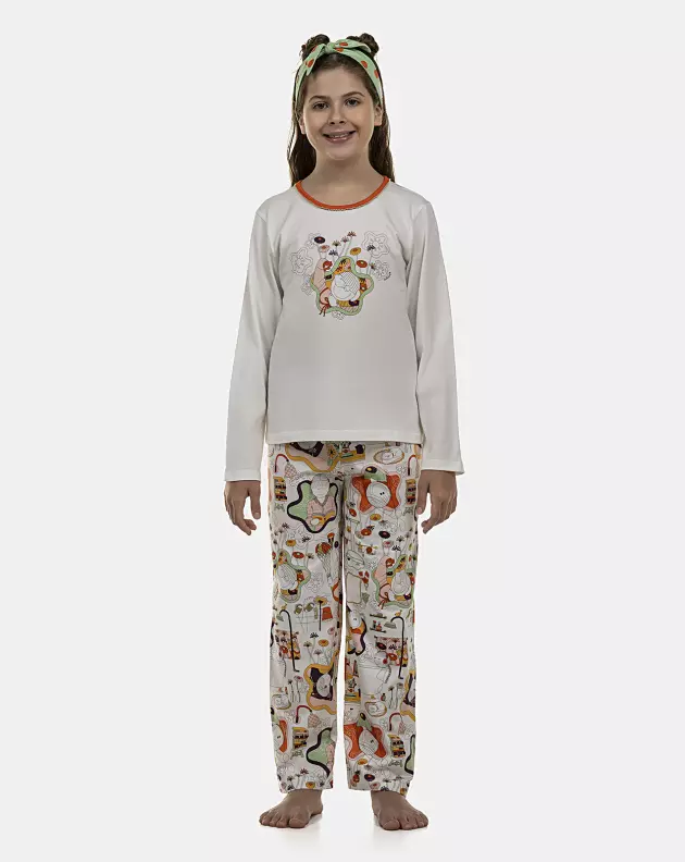 Pijama Feminino Kids Manga Longa e Calça