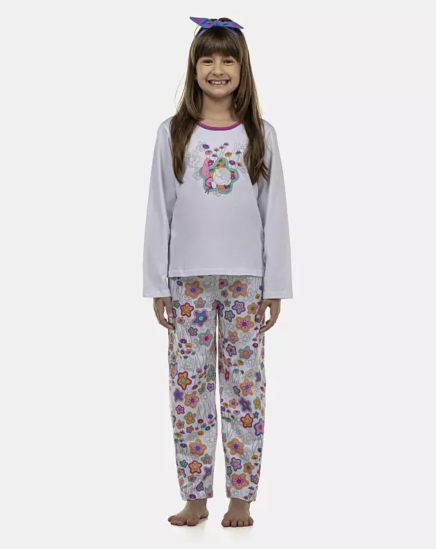 Pijama Feminino Kids Manga Longa e Calça