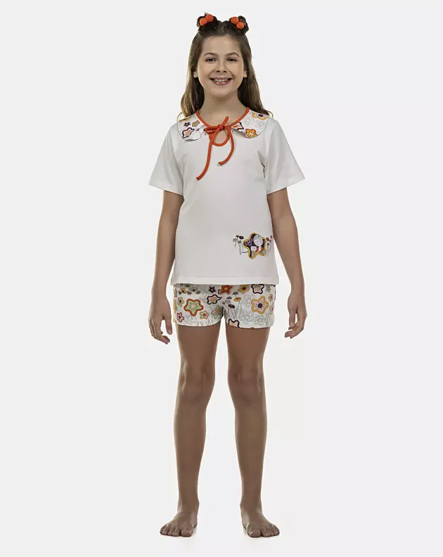 Pijama Feminino Kids Manga Curta e Short