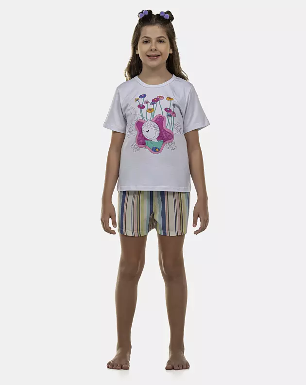 Pijama Feminino Kids Manga Curta e Short