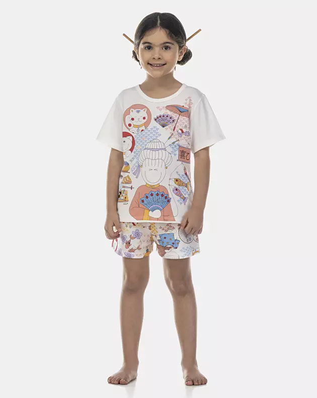 Pijama Feminino Kids Manga Curta e Short