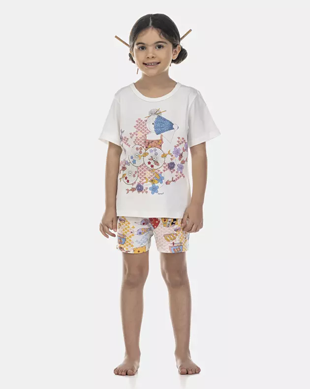 Pijama Feminino Kids Manga Curta e Short