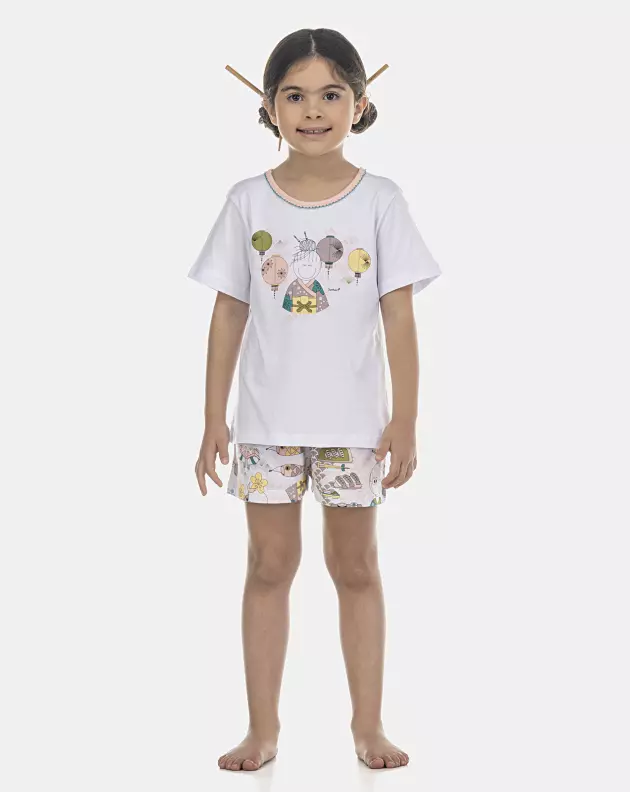 Pijama Feminino Kids Manga Curta e Short
