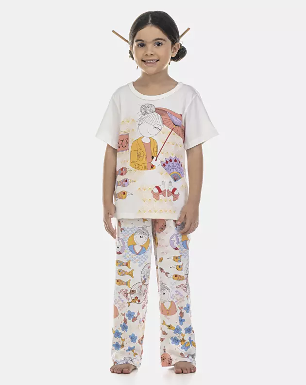 Pijama Feminino Kids Manga Curta e Calça
