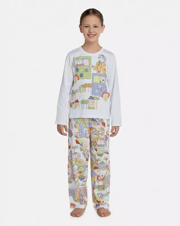 Pijama Feminino Kids Manga Longa e Calça