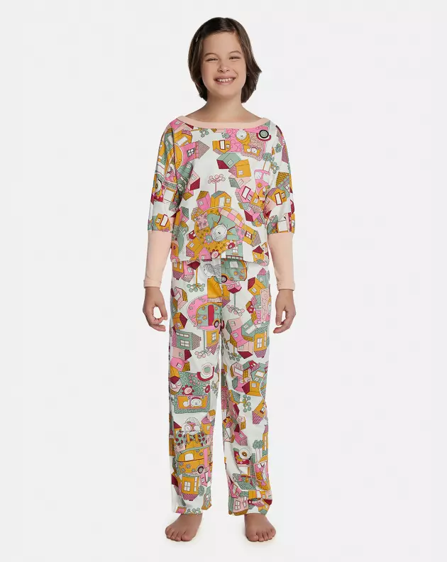 Pijama Feminino Kids Manga Longa e Calça