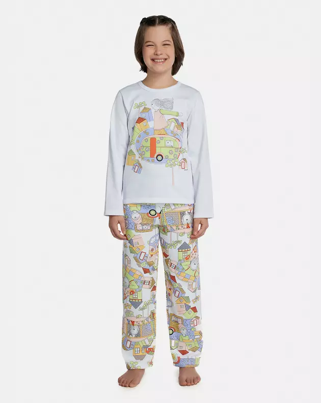 Pijama Feminino Kids Manga Longa e Calça Moletinho