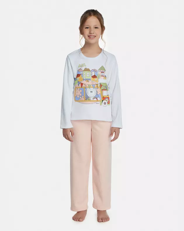 Pijama Feminino Kids Manga Longa e Calça Plush