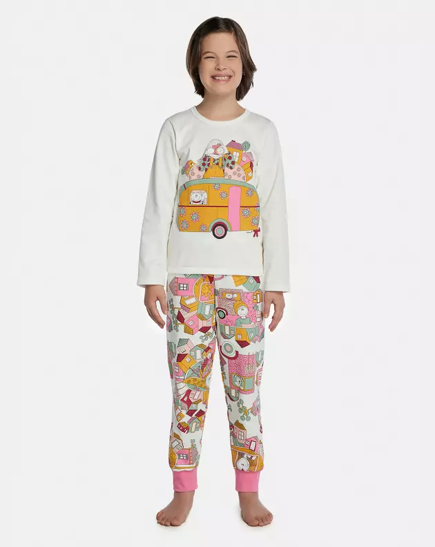 Pijama Feminino Kids Manga Longa e Calça Moletinho