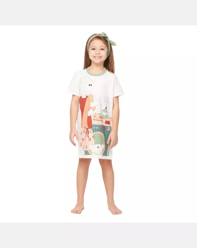 Camisão Pijama Feminino Infantil manga curta Pat e Nina